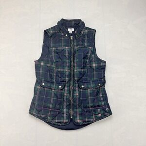 Crown & Ivy Women's Plaid Quilted Puffer Vest Zip Front Size Small